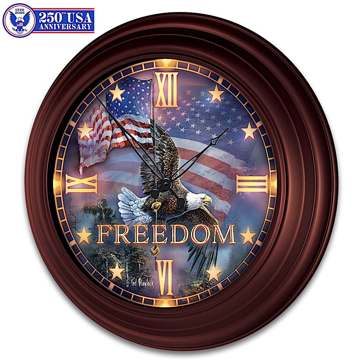 Soaring Freedom Outdoor Illuminated Atomic Wall Clock Featuring A Glass